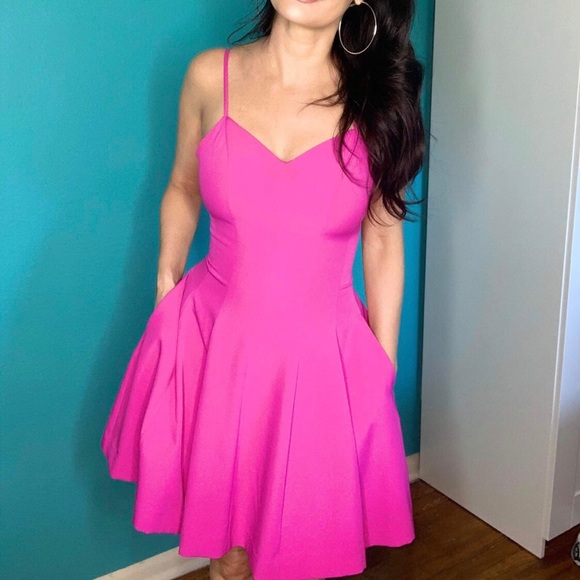 bebe Dresses & Skirts - Bebe Bright Pink Fit and Flare Dress w/ Pockets